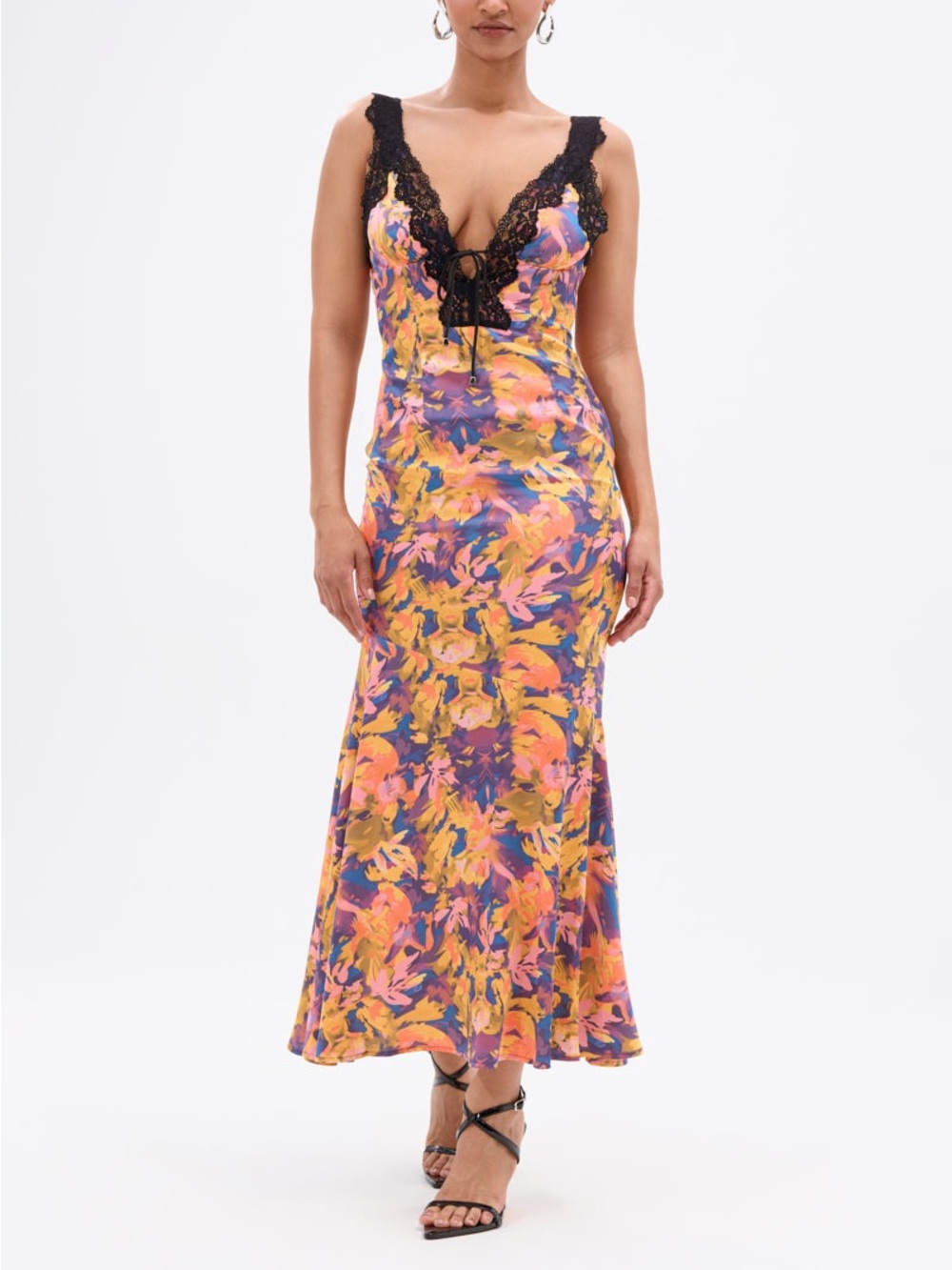 Akira RYAN FLORAL PRINTED SATIN MIDI DRESS new size large READ
